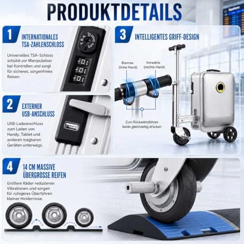 Smart Electric Luggage,Aluminum Ride-On Suitcase With 5.5-Inch black — view 6