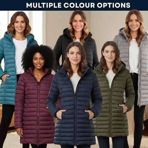 kraftd Womens Winter Lightweight Puffer Jacket Quilted Padded Down Coat With Detachable Hood Central Zip Best for Autumn Winter, Outdoors & Travelling (Grey, 16) — view 3