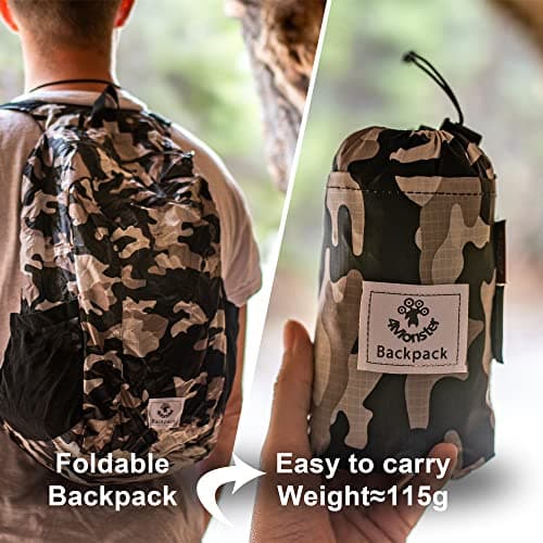 4Monster Packable Backpack Ultra Lightweight, Foldable Backpack Water Resistant, Hiking Daypack for Travel Camping Outdoor, Daily Walk-around, Cycling, Sports, Excursions(Camouflage Brown, 16L) — view 2