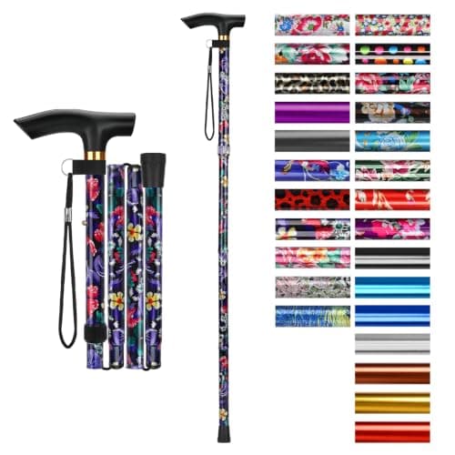 supregear Walking Stick - Adjustable Folding Walking Sticks for Women and Men - Lightweight Portable Collapsible Balancing Aid - Foldable Travel Cane for Ladies Elderly Adults, Black Large Floral