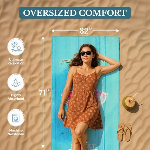 Casa Platino 6-Pack Microfiber Beach Towels – Extra Large 71"x32", Quick-Dry, Sand-Free & Lightweight – Soft, Double-Sided Swim, Pool & Travel Towels for Men, Women, Kids & Beach Essentials – Marsa — view 3