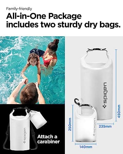 Spigen [20L+2L Set [IPX6] Aqua Shield Waterproof Bag Dry Bag for Hiking Swimming Kayaking, Small Wet Bag, Crossbody Carry, Roll-Top, Robust & Anti-Scratch, Essential Camping, Boating - Snow White — view 2
