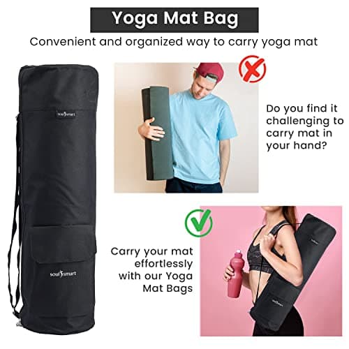 TJC Portable Yoga Mat Bag with Storage Pockets and Adjustable Shoulder Strap Yoga Mat Carry Luggage Bag Made of 100% Polyester Durable Lightweight Side Washable Travel Size 70x20x1 Cm - Black — view 2