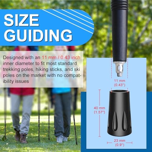 supregear Walking Poles Caps, 8 Pcs Anti-Slip and Shock Absorbing Rubber Feets for Walking Stick, Fits Most Standard Hiking, Trekking, Walking Poles, 11 mm/0.43 inch Diameter — view 2