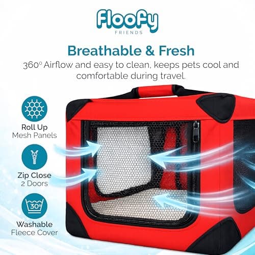MOOL Lightweight Fabric Pet Carrier Crate for Dogs, Cats or Small Animals, Red — view 4