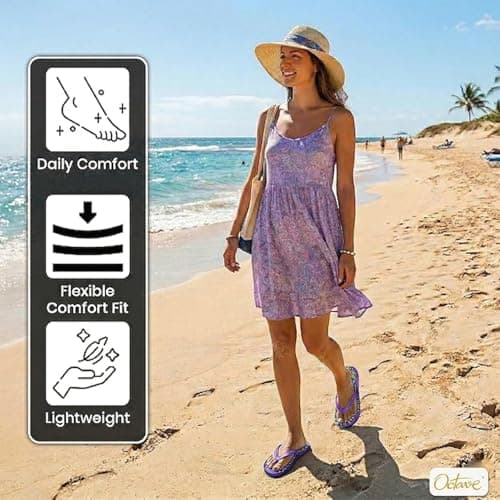 Octave® Ladies Flip Flops - Flat form Sandals Comfortable Beach Flip Flops for Woman,Non-Slip Shower & Pool Slippers,flip flop,Lightweight Beach Sandals,flip flop womens(Purple, UK 4 / EURO 37) — view 5