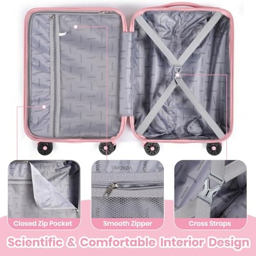 H.yeed Luggage Sets of 5 Piece, Lightweight Trolley Travel Suitcase Set ABS Hard Shell with 4 Spinner Wheels TSA Lock for Man Women, 21" + 24" + 28"+ Duffels Bag & Toiletry Bag (Pink, 5 Piece Set) — view 6