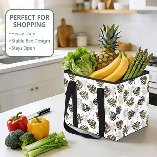 Grckit Car Trunk Organizer Gold Monstera Heavy Duty Collapsible Storage Tote Bag with Reinforced Handles for Shopping Travel Picnic — view 5