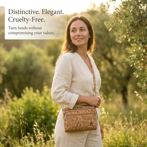 Assisi Style Cork Cross Body Bag Women, Vegan, 4 Zip Pockets, Mosaic Brown — view 6