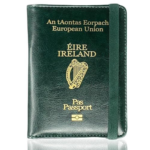 MOIRENTO Irish Passport Cover & Holder, PU Leather, RFID Blocking, Green