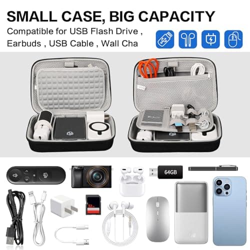 Teskyer Hardshell Cable Organiser Bag, 22 x 14 x 6.5 cm, Black — view 3