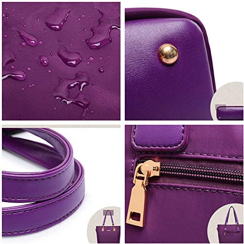 AlwaySky Nylon Women's Shoulder Bag 6 PCS Top-Handle Handbag Tote Purse Wallet Key Case Set (Pink) — view 4