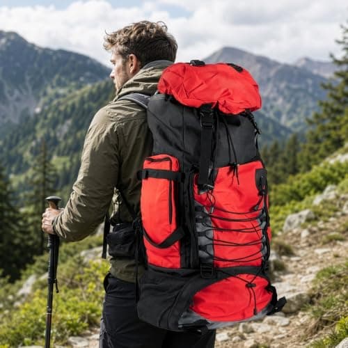 Waterproof Hiking Backpack Large Capacity Trekking Rucksack (90L Red) — view 4