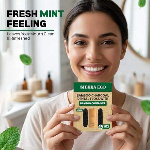 SIERRA ECO Bamboo Charcoal Dental Floss with Bamboo Container Refills – Mint Flavoured Biodegradable Floss – Refillable Dental Hygiene Kit – Plastic Free Compostable Oral Care — view 3