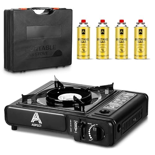 Aspect Camping Stove with Cary Case, Single Burner, Maximum Energy Output 2.5 Kilowatts, Premium Black, Automatic Ignition & Heat Control, Indoor & Outdoor Use - Black Caravan — view 6