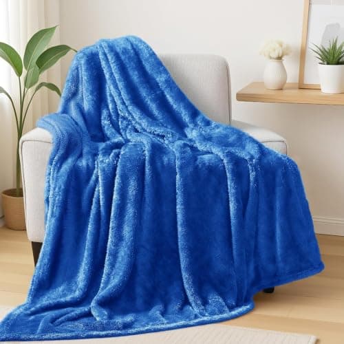 Exclusivo Mezcla Large Plush Fleece Blanket for Sofa Couch, Cobalt Blue