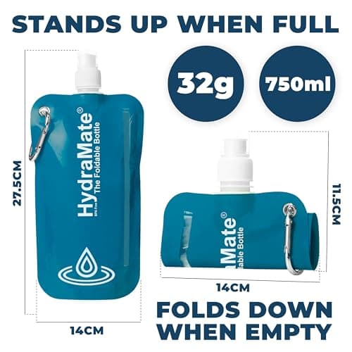 HydraMate Collapsible Water Bottle - Foldable Water Bottle - 750ml Blue — view 3