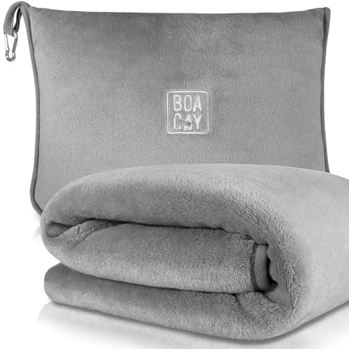 BOACAY Soft & Warm Travel Blanket for Aeroplane & Car - Essential for Long Flights for Women, Men, Children - Compact Pillow with Luggage Sleeve & Backpack Clip