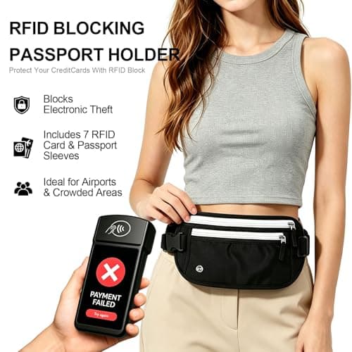 HEGCOIIE RFID Blocking Travel Money Belt, Hidden Passport Waist Pouch — view 4