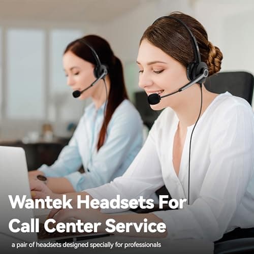Wantek 682N Headsets with Microphone Noise Cancelling and USB Connector Type C Adapter for Call Center Computers PC Office Business Calls Online Conference Team Meetings Gaming Music — view 2