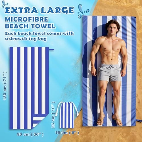 Anavasi Microfibre Beach Towels for Adults, 2 Pack 180 x 90cm 100% Recycled — view 2