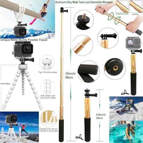 Gurmoir Accessory Kit for Gopro Hero 13 12 11 10 9 Camera, Essential Accessories Kit with Waterproof Case Backpack Strap Floating Grip Bundle Pack for Gopro 13 12 11 10 9 Camera(DT16) — view 4