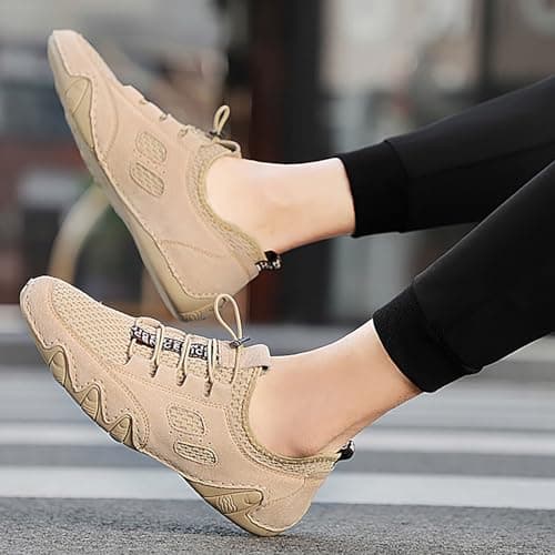 Casual Breathable Mesh Leather Sneakers for Men Walking Running Comfortable Slip On Shoes Spring Summer Autumn Daily Travel Beach, khaki, 7 UK — view 5