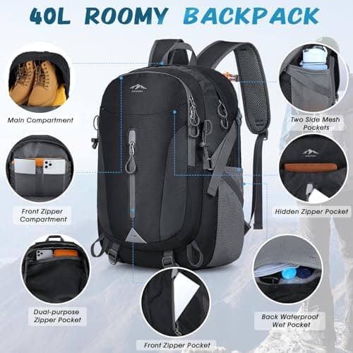 RAINSMORE Hiking Backpack 40L Lightweight Foldable Rucksack for Men Women Water Resistant Backpack Durable Packable Travel Daypack for Camping Climbing Walking Mountaineer Sports Outdoor — view 6