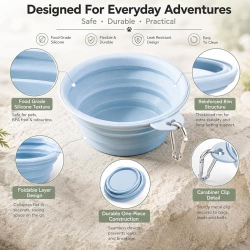 3 PCS Collapsible Dog Bowl, Foldable Silicone Pet Food And Water Bowl With Carabiners, Portable Travel Dog Bowl For Dogs And Cats, For Walking Hiking Camping Travel, Pink Grey Blue — view 3