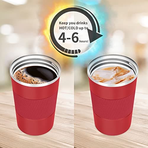 AKHTART 380ml Travel Mug for Hot & Cold Drinks with Leakproof Lid, Stainless Steel Insulated Coffee Double Walled Thermal Mug, Portable Reusable Cup Travel/Office/School(Red) — view 4