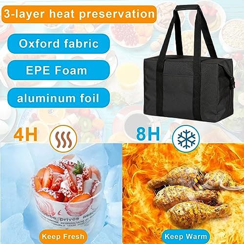 Fhioevt Foldable Cool Bag, 20-Litre Large Picnic Bag, Cooler Bags, Thermal Bag with Insulation Foldable, Insulated Cooler Bag for Camping, Picnic, Food Transport, Shopping (Black) — view 4