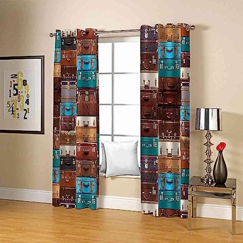 Blackout Curtains 3D Vintage Suitcase,100% Polyester Fabric Anti-Bacterial Suitable Living Room Bedroom Office Children'S Room Blackout Curtain/Uv Protection-8183223594685040 — view 3