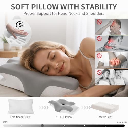 Memory Foam Pillow, Cervical Pillow, Neck Pillow, Ergonomic Pillow (Grey) — view 4