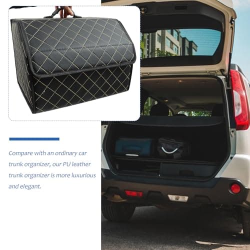 NUSITOU Car Trunk Storage Box Medium Pu Leather Collapsible Vehicle Trunk Organizer with Gold Stitching for Car Boot Storage and Travel Accessories — view 3