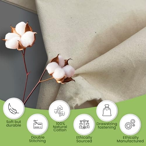 Bronta Mill Plain Natural 100% Cotton Drawstring Stuff Bags | Eco Friendly Storage Pouch | Beige - XL - 75cm x 50cm — view 3
