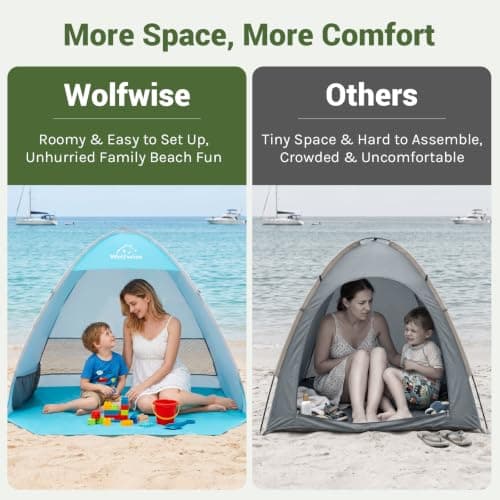 Wolfwise UPF50+ Pop up Beach Tent, Instant Easy Setup Popup Beach Shade Canopy for 1-2 Person, Sun Shelter with UV Protection, Portable with Carring Bag, 150x120x110 cm, Blue — view 3