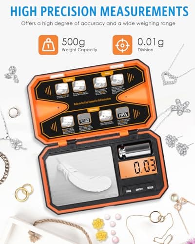 Brifit 500g Digital Kitchen Scale, High-Precision Pocket Scale with 50g Calibration Weight, Portable Jewelry Scale with Tare Function, Unit Conversion & Backlit LCD, 0.01g Accuracy, Batteries Included — view 2