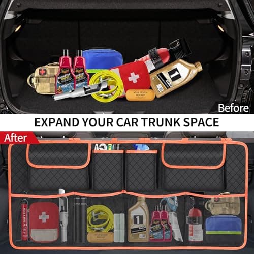 NEWFOM Car Trunk Organizer and Storage, Large Capacity Backseat Hanging Storage Car Accessories, Backseat Car Organizer for SUV/MPV/Truck (Orange) — view 4