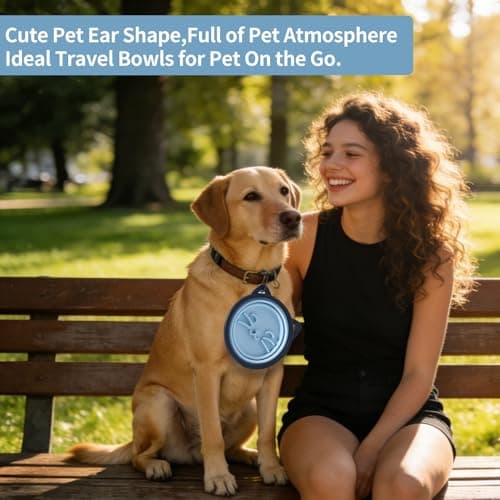 SLSON Silicone Collapsible Dog Bowl, 2 Pack Portable Dog Travel Bowl, Cute Cat Pattern Pet Feeding Bowl 750ml Large Foldable Food & Water Bowl with Carabiner (Blue+Green) — view 3