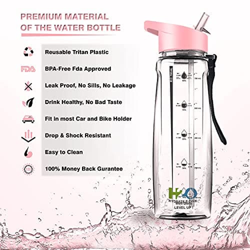 HYDRATE 2.ONE Water Bottle - 750ml Leakproof BPA-Free Sports Bottle with Straw, Time Markings, and Motivational Design - Ideal for Gym, Men, Women, and Kids - Reusable and Eco-Friendly — view 2