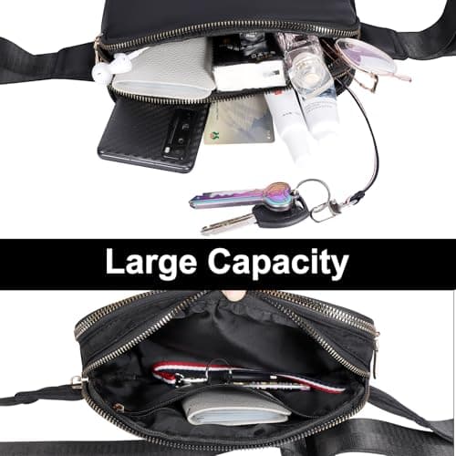 Geestock Bumbag for Ladies, Fanny Pack with Adjustable Straps & 2 Zipper Pockets for Women Men, Crossbody Fashion Waist Belt Bag for Hiking Running Festivals Walking Travel Cycling (Black) — view 4