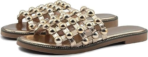 The Walking Style RGD353 PU Studded Caged Slider Sandals for Women Slip-On Summer Sliders for Daily Wear, Travel & Outdoor Use (Rose Gold, UK Footwear Size System, Adult, Women, Numeric, Medium, 3) — view 3