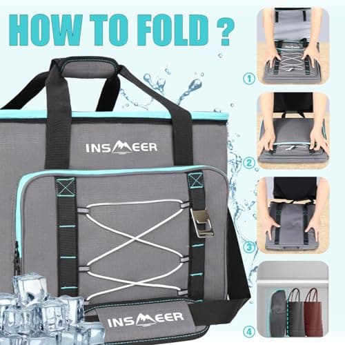 INSMEER Cool Bag Large 55L/90 Cans, XXL Insulated Cooler Bag Leakproof, Thermal Picnic Bag with Adjustable Padded Strap&Bottle Opener, Foldable Soft Cool Bags for Camping,Beach,Family Trip,Shopping — view 5