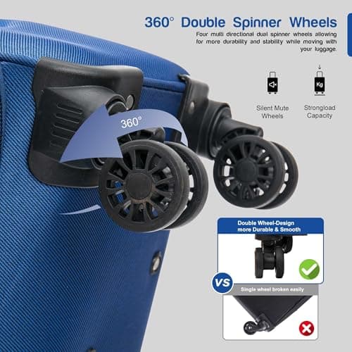 Aerostar Carry-on 20" Lightweight Soft Expandable Suitcase, Hand Luggage 4 Wheels & Combination Lock, 55x35x20cm | Accepted All Airlines easyjet, RyanAir, British Airways (Royal Blue, 32 litres) — view 4