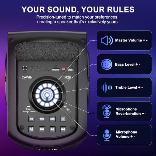 Cawinii Portable Bluetooth Speaker, 200W Peak Wireless Speakers — view 6