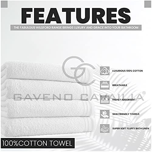 GC GAVENO CAVAILIA Large Towels Bath Sheet - Highly Absorbent Egyptian Cotton Towel Set - 4 Pack Extra Soft Large Bath Towel White - Quick Dry Bath Sheets - 450 GSM Washable Towels, 75X135 Cm — view 2