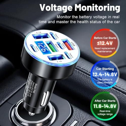 Multi Port Car Charger 40W with Digital Display, 4 USB + 4 PD Outputs, Equipped with Overload and Short Circuit Safety Protections (Gold) — view 2