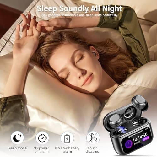 Wireless Earbuds with Smart Touch Screen, Bluetooth 5.4 Sleep Earbuds In Ear with ENC Noise Cancelling Mic, 48H Sleep Headphones with 5 EQ Modes, HiFi Stereo IP7 Waterproof Mini Ear Buds, Black — view 2