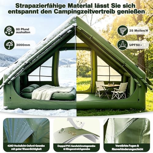 Inflatable camping tent with chimney opening and roof window, inflatable tent for 2-10 people with air pump. Waterproof Oxford cloth four-season inflatable tent, fast installation air tent — view 3