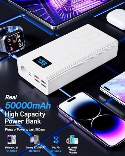 Power Bank 50000mAh：22.5W Fast Charging External Battery with Large Capacity and 5 Outputs & 3 Inputs-Black Power Bank 50000mAh — view 2